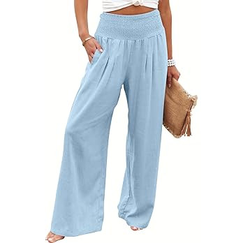 ANRABESS Women Linen Palazzo Pants Summer Boho Wide Leg High Waist Casual Lounge Pant 2026 Beach ... | Amazon (US)