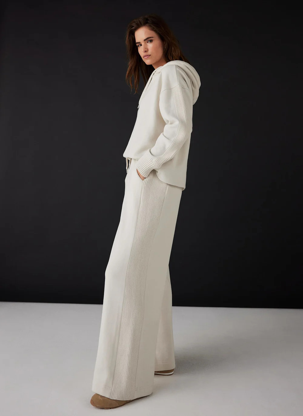 Cream Cotton Blend Wide Leg Joggers | Mint Velvet