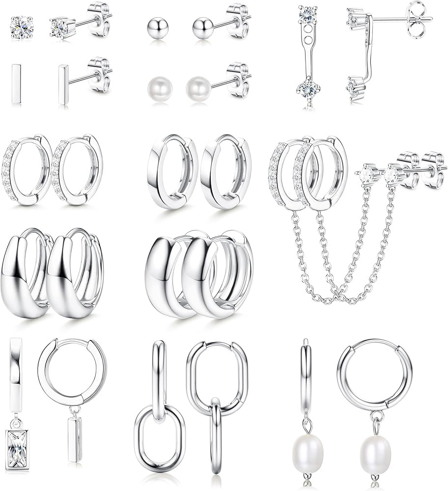 BESTEEL 13 Pairs Small Stud Hoop Earrings Set for Women Hypoallergenic Gold Plated Huggie Hoops P... | Amazon (US)