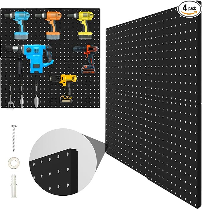 Peg Board, 4 Pack Metal Pegboard Panels Black Pegboards Wall Organizer with Bent Frame Large Heav... | Amazon (US)