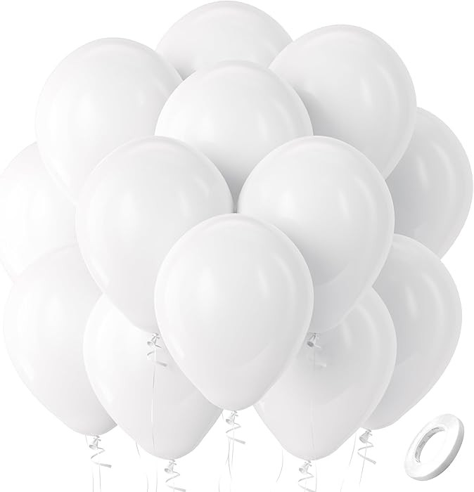 Bezente White Balloons Latex Party Balloons, 100 Pack 12 inch Round Helium Balloons for New Years... | Amazon (US)