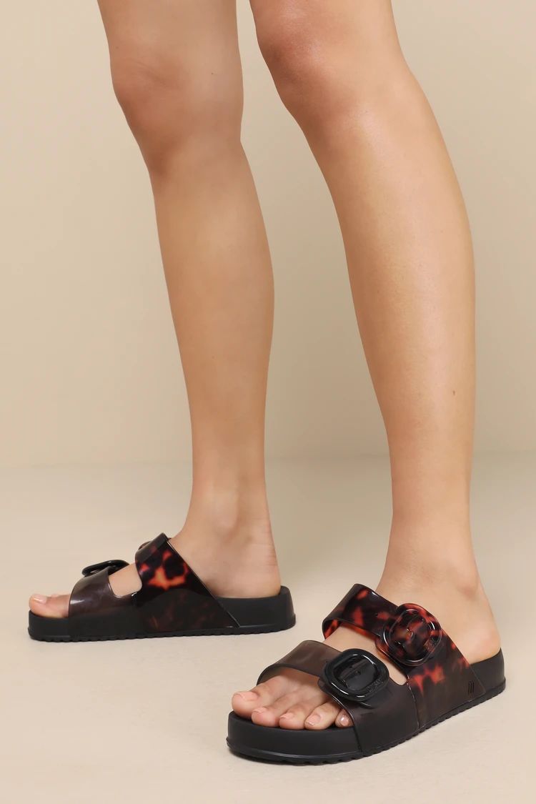 Cozy Black and Clear Tortoise Slide Sandals | Lulus