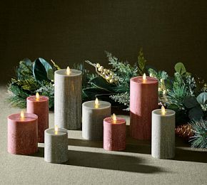 Premium Flickering Flameless Wax Pillar Candle - Salt Washed | Pottery Barn (US)