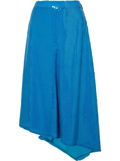 MSGM - Asymmetric Sequined Tulle Midi Skirt - Blue | NET-A-PORTER (US)