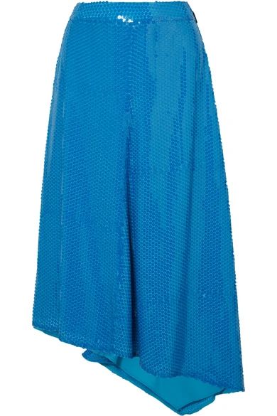 MSGM - Asymmetric Sequined Tulle Midi Skirt - Blue | NET-A-PORTER (US)