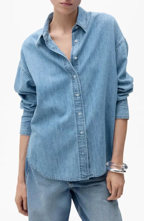 MANGO Oversize Denim Button-Up Shirt in Medium Blue at Nordstrom, Size 6 | Nordstrom