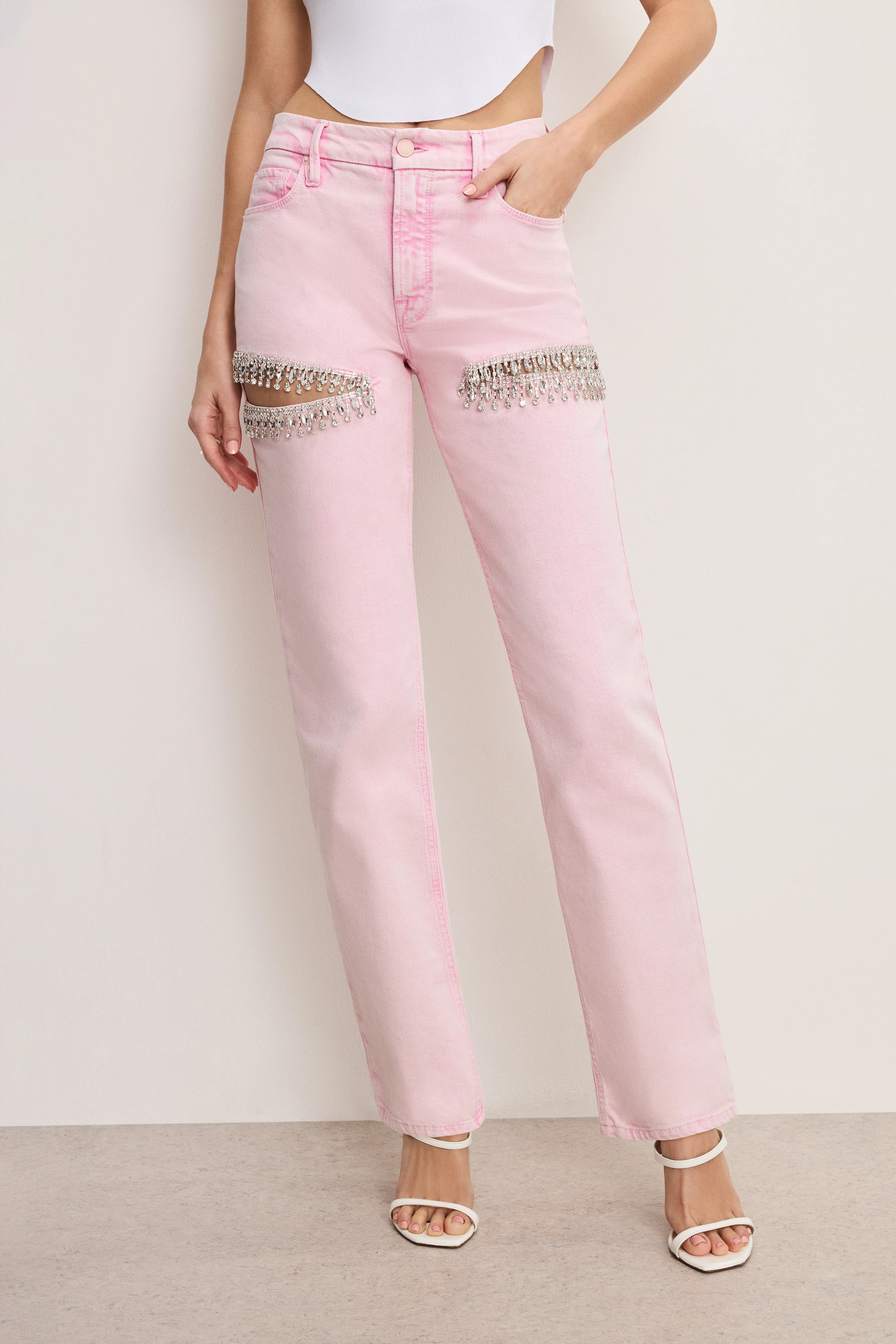 GOOD ICON STRAIGHT DIAMOND JEANS | MINERAL ROSE QUARTZ001 - GOOD AMERICAN | Good American