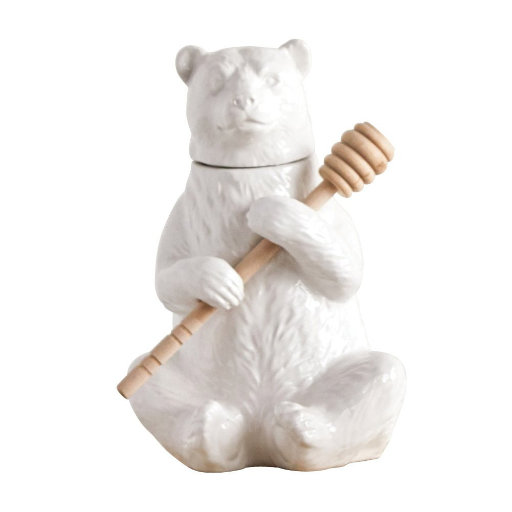 Creative Co-Op White Bear Shaped Honey Pot with Lid & Bamboo Dipper | Amazon (US)