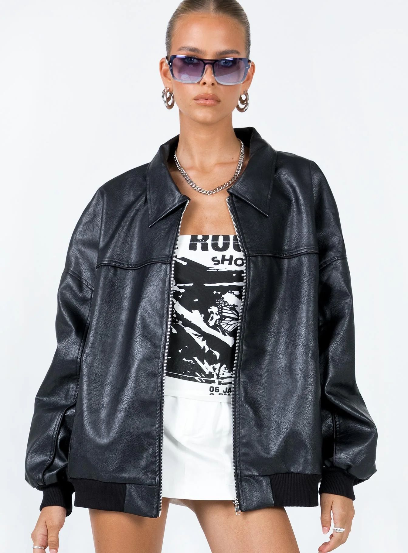 Goldsmith Faux Leather Bomber Jacket Black | Princess Polly US