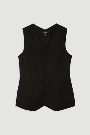 Viscose Linen Woven Long Waistcoat | Karen Millen UK + IE + DE + NL
