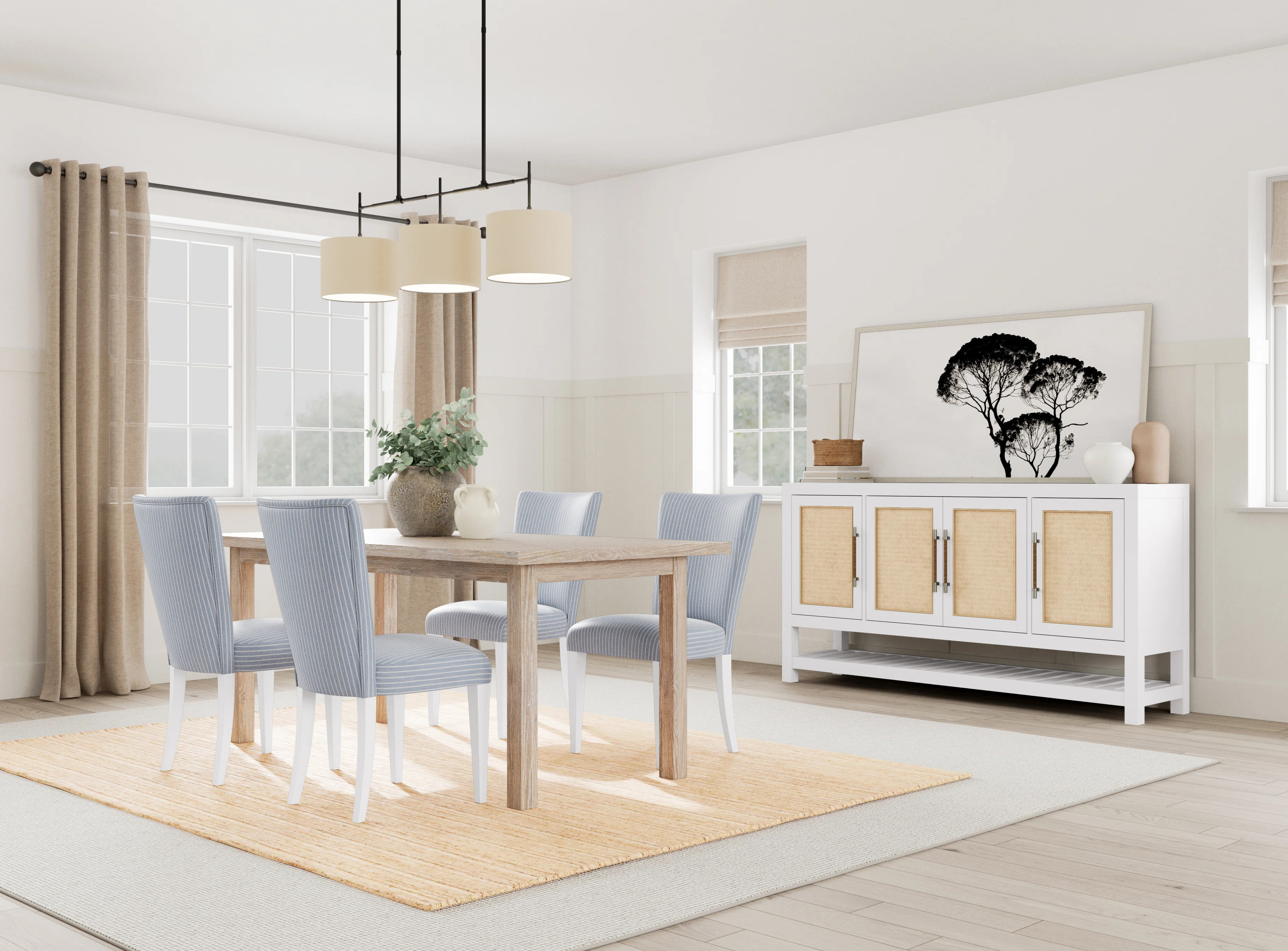 Lana Dining Set With Four Leg Table And Striped Side Chairs | Birch Lane
