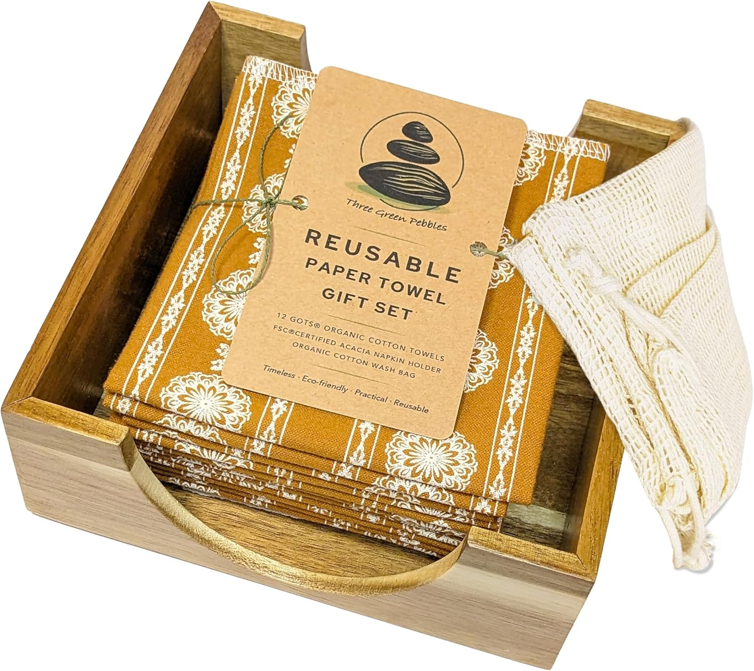 Reusable Paper Towel Gift Set | FSC-Certified Acacia Holder, 12 GOTS Organic Cotton Towels & Wash... | Amazon (US)