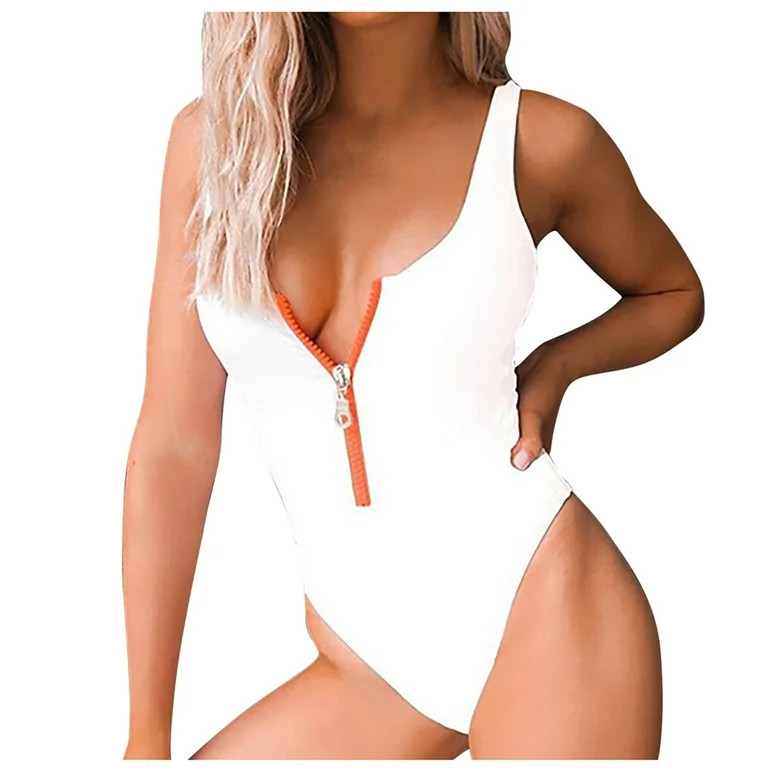 QLEICOM Women's Swimsuits High Waisted Tummy Control Swimwear Sexy Fashion Bikini Solid One-piece... | Walmart (US)