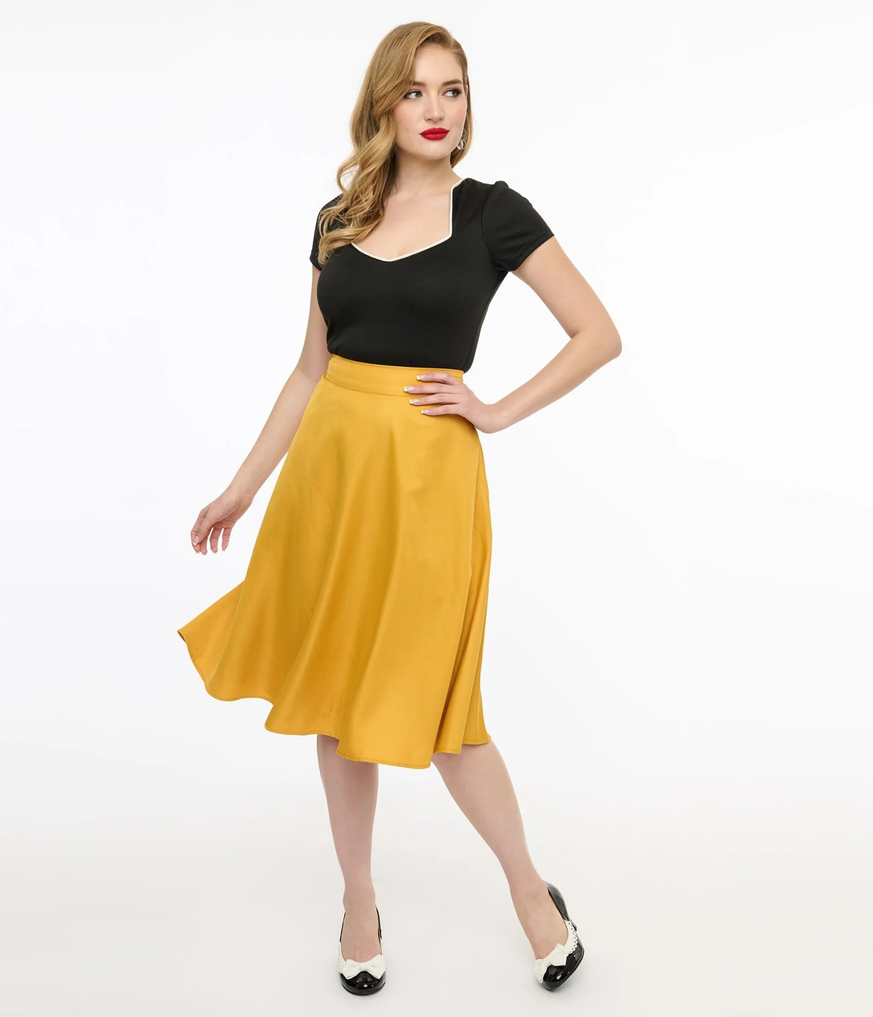 Unique Vintage 1950s Yellow High Waist Vivien Swing Skirt | UniqueVintage