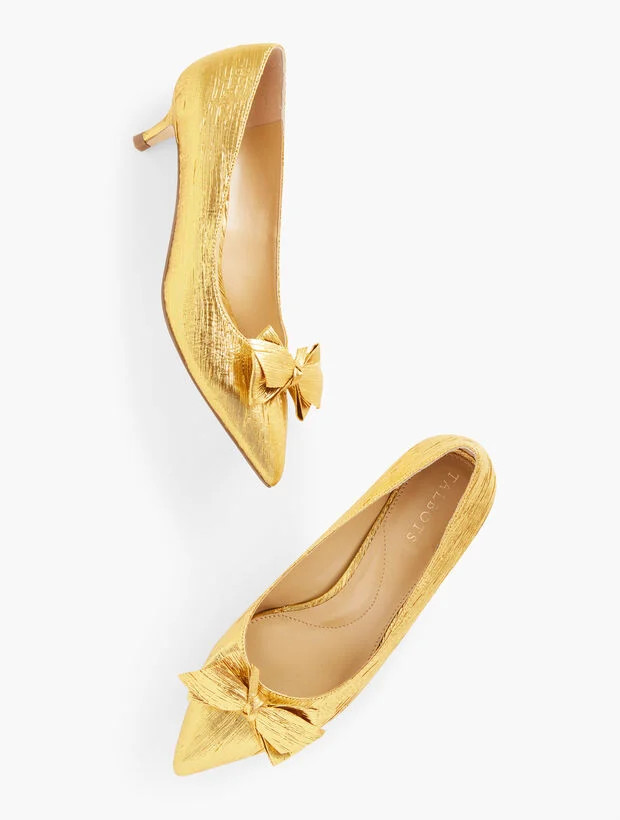 Sylvie Bow Kitten Heel Pumps - Crinkle Lamé | Talbots