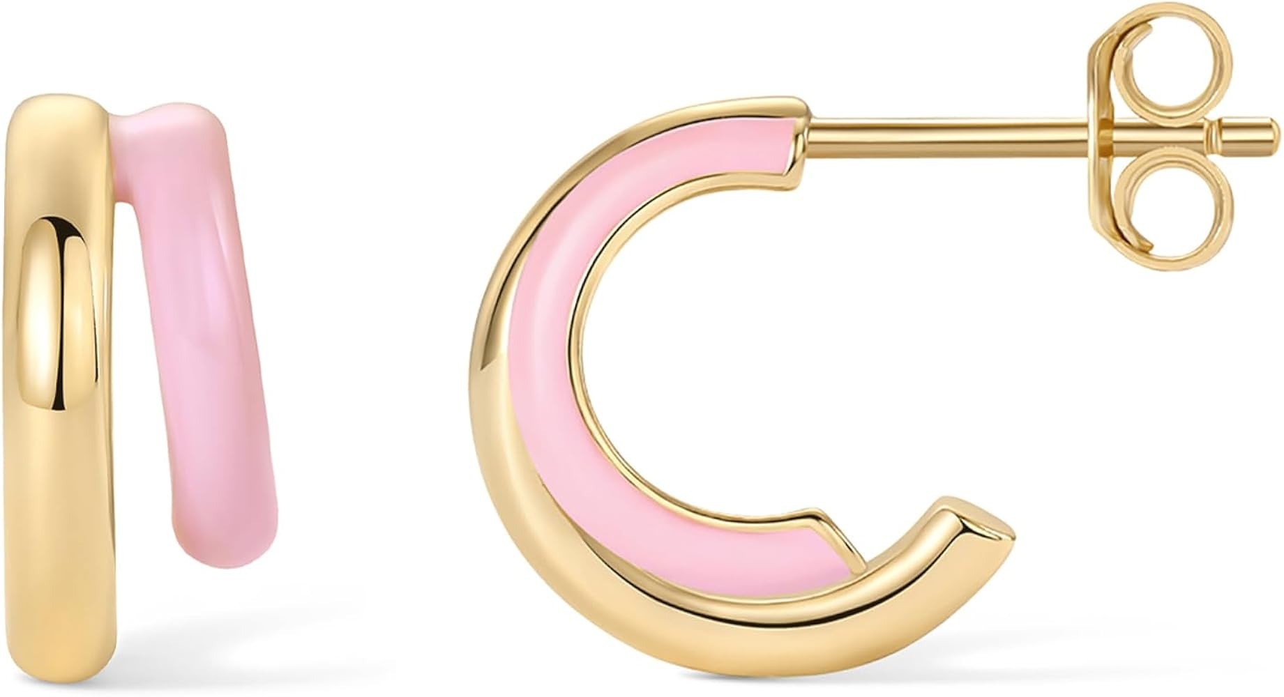 PAVOI 14K Gold Plated 925 Sterling Silver Post Earrings for Women - Colored Enamel Cubic Zirconia... | Amazon (US)