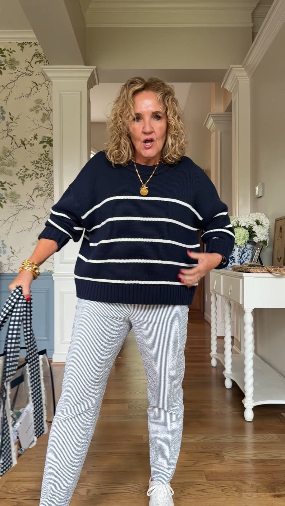 @Quince sweater this is a large I think regular size is fine 
Seersucker pants size 6
Get the suit! You won’t regret it 
20% off my jelly tote code NANETTE20

#LTKOver40 #LTKSaleAlert #LTKTravel