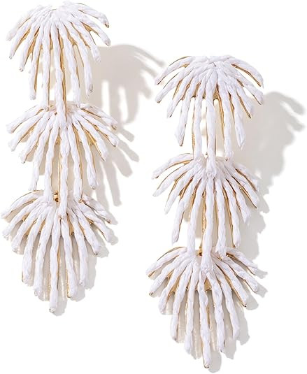 Raffia Palm Leaf Drop Dangle Earring- Handmade Boho Statement Earrings for Summer | Amazon (US)