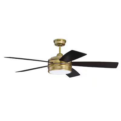 Craftmade Braxton 52-in Satin Brass LED Indoor Ceiling Fan with Light Remote (5-Blade) | Lowe's