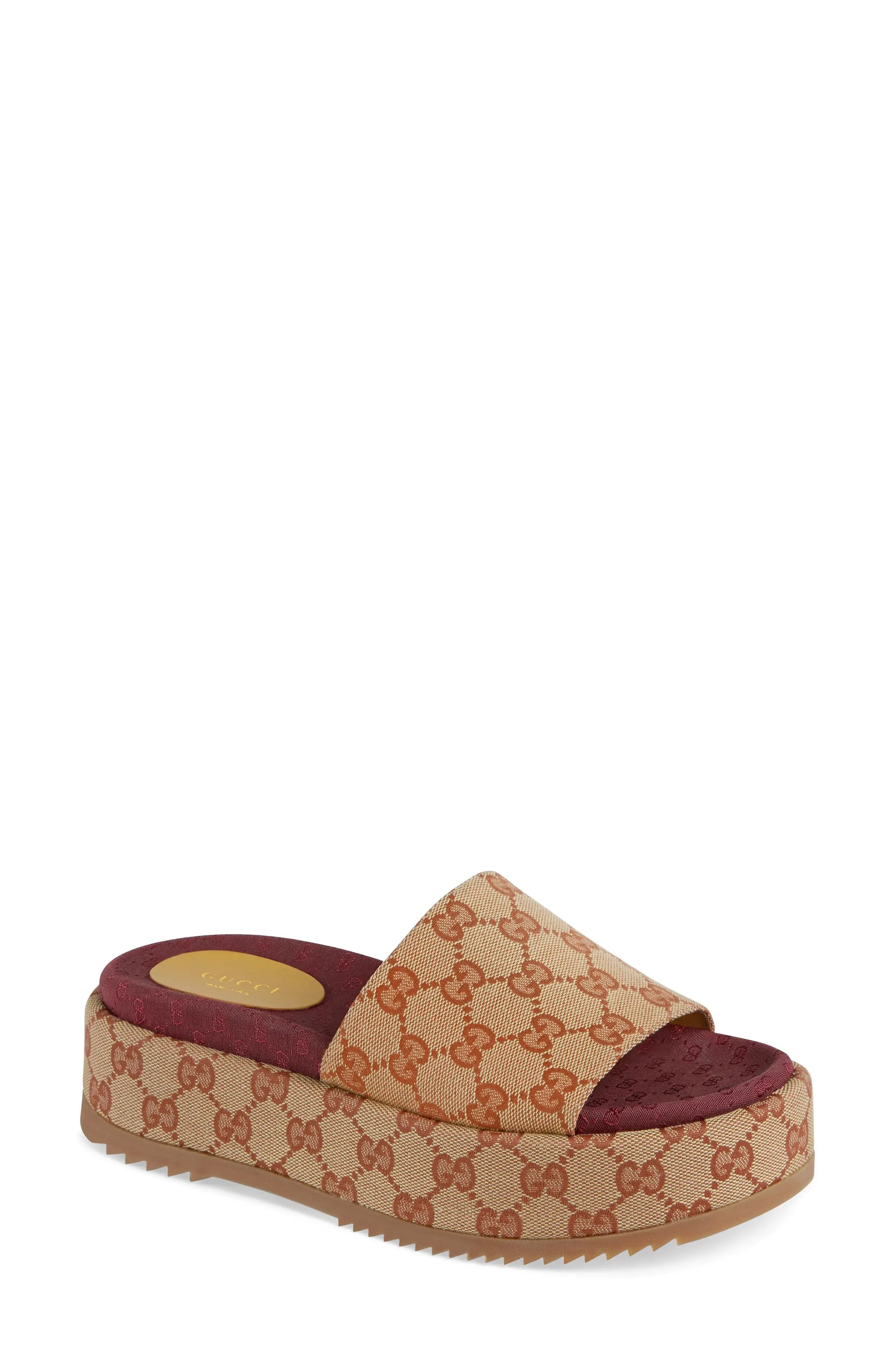 Women's Gucci Angelina Gg Supreme Platform Slide Sandal, Size 9.5US - Beige | Nordstrom
