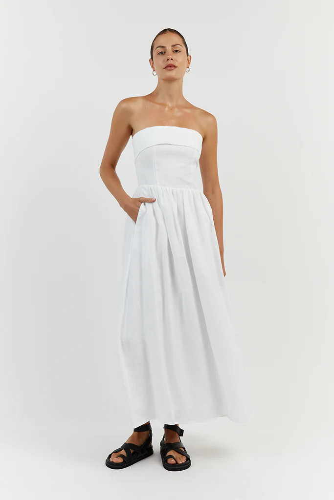 ALLIE WHITE LINEN MIDI DRESS | DISSH