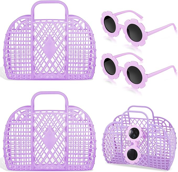 Zubebe 4 Pcs Jelly Bags Tote Basket Reusable Gift Basket Girls Beach Bag for Kids Jelly Purse wit... | Amazon (US)