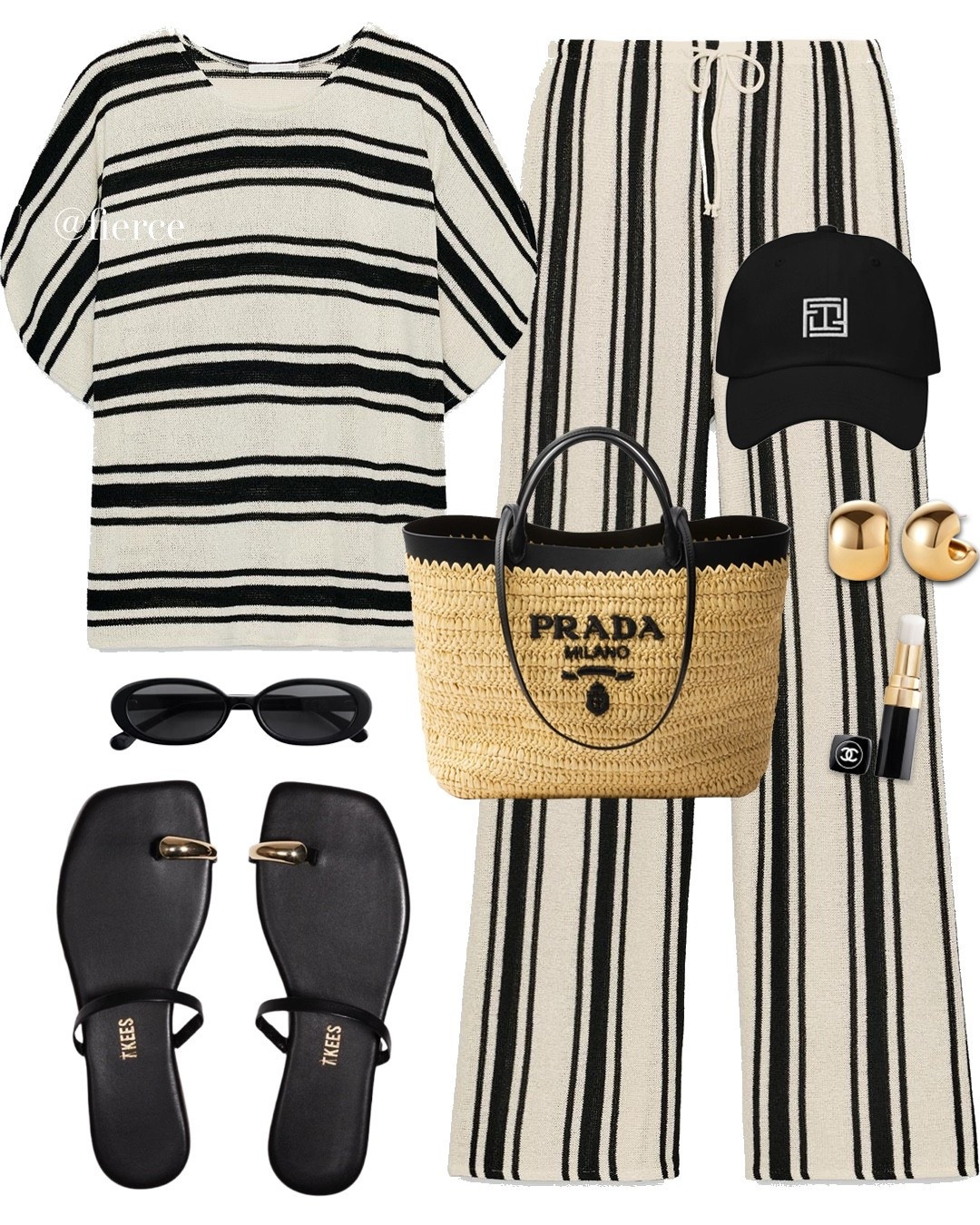 Striped knitted co-ord set Prada raffia tote bag gold toe black sandals weekend look beach holiday outfit resort wear vacation

#LTKsummer #LTKuk #LTKeurope