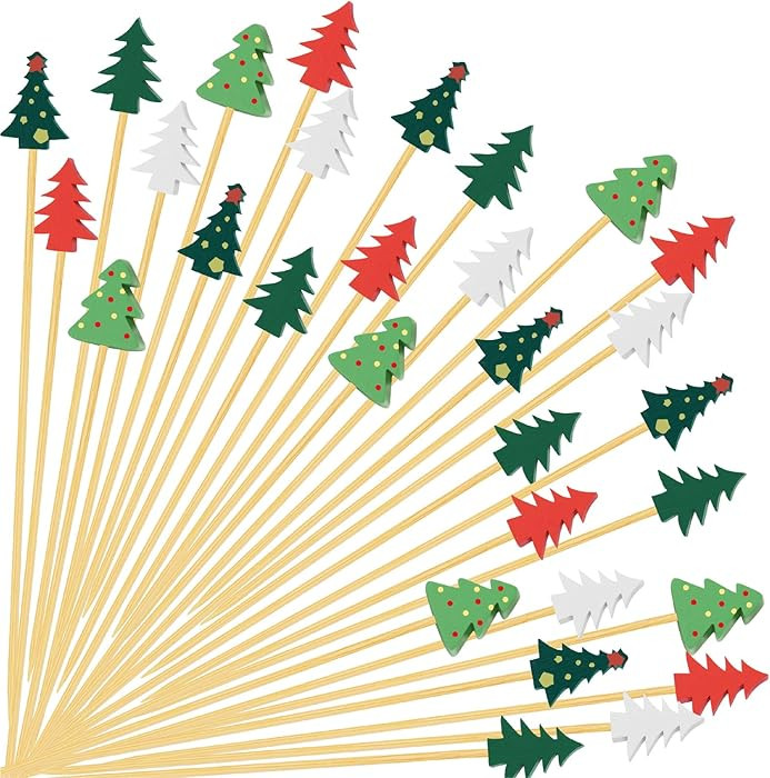 100 Christmas Tree Cocktail Picks, 4.7" Long Christmas Toothpicks for Appetizers, Bamboo Decorati... | Amazon (US)