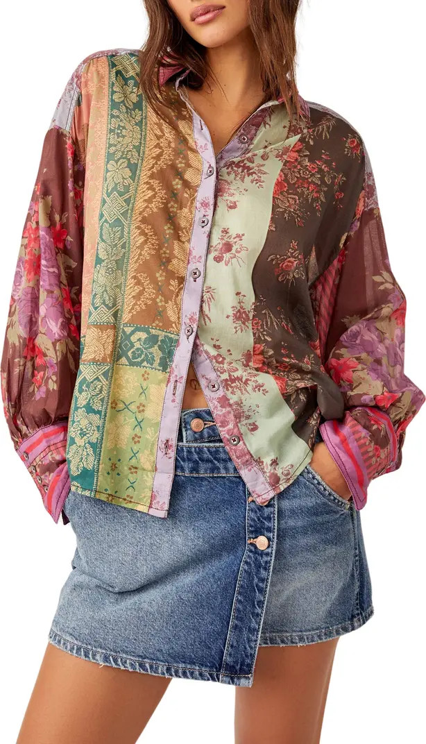 Flower Patch Mixed Print Cotton Button-Up Shirt | Nordstrom