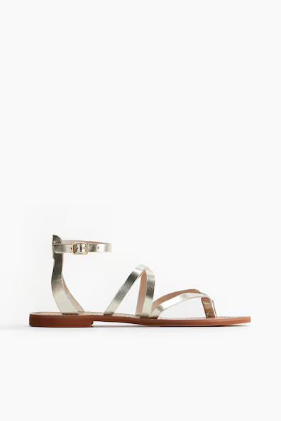 H & M - Strappy Leather Sandals - Gold | H&M (US + CA)