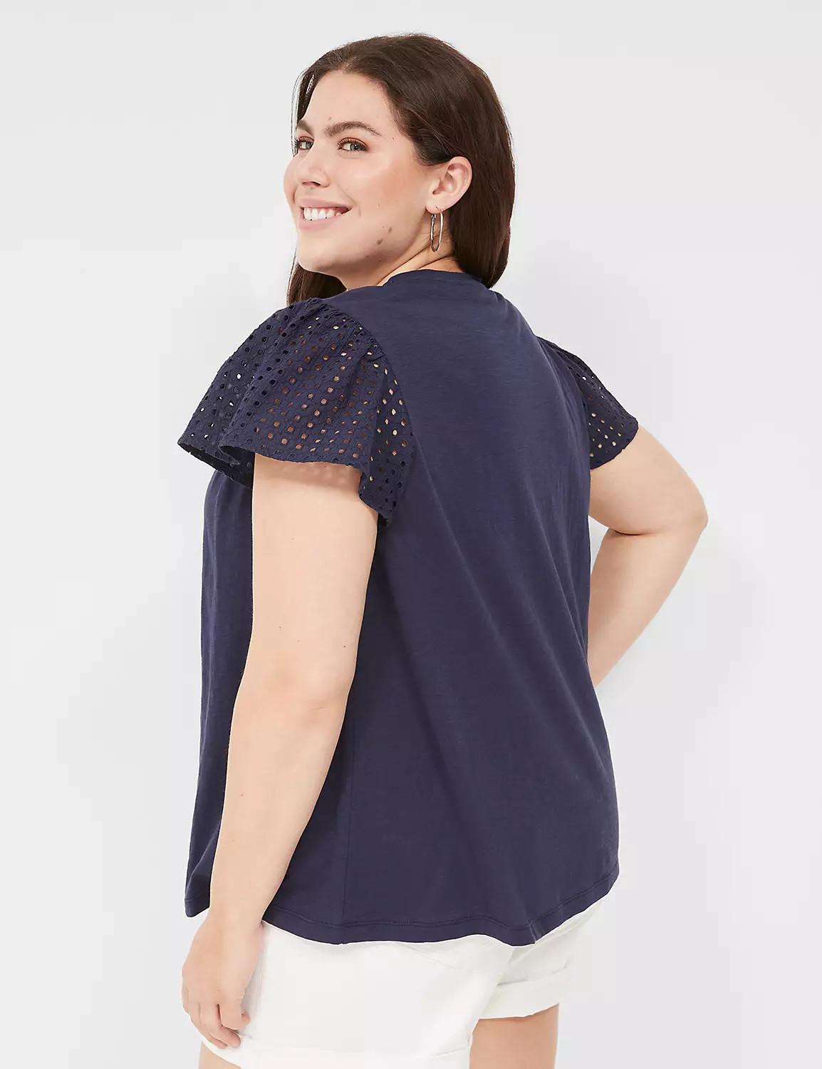 Swing Flutter Sleeve Eyelet & Knit Tee | LaneBryant | Lane Bryant (US)