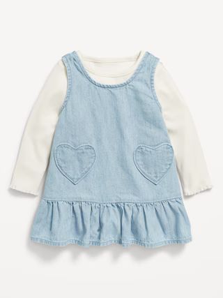 Long-Sleeve Ribbed Top and Heart-Pocket Chambray Dress Set for Baby | Old Navy (US)