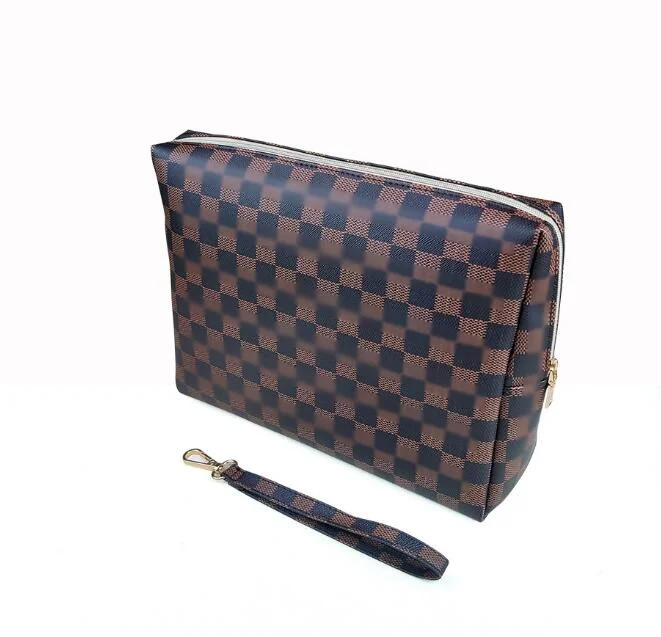 Checkered Travel Makeup Bag, Vegan Leather Large Retro Cosmetic Pouch, Toiletry Bag for Women, Po... | Walmart (US)