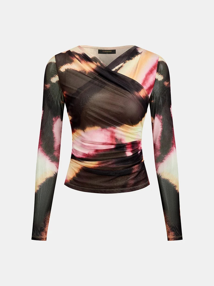 Cross Front Tie Dye Mesh Top | Commense