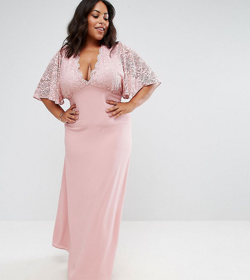John Zack Plus Maxi Dress With Fluted Lace Sleeve - Pink | ASOS US