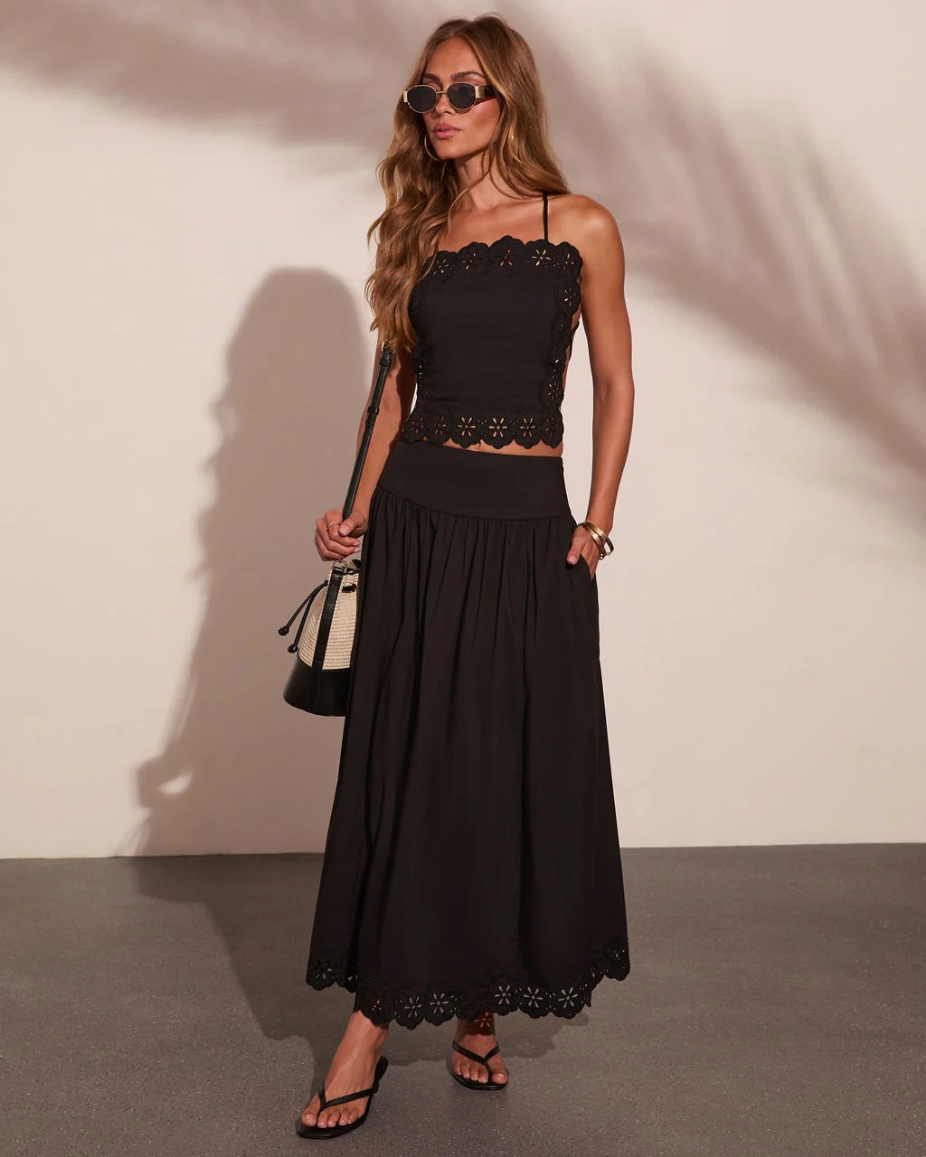 Easy Poise Floral Eyelet Maxi Skirt | VICI