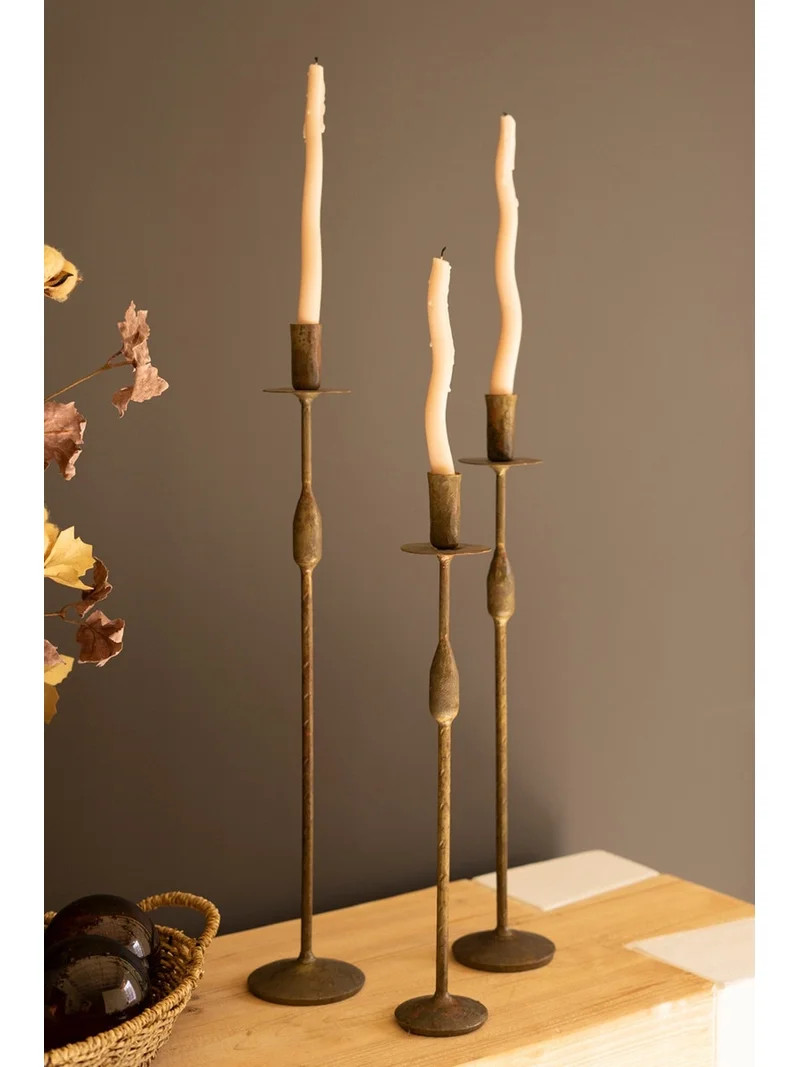 Kalalou Distressed Iron Taper Candleholders \u2013 Decorative Set of Three (23.5") | Walmart (US)