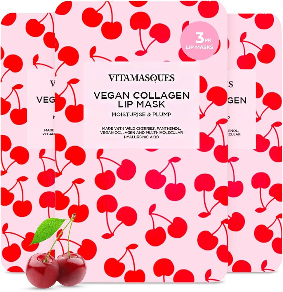 Vitamasques Lip Mask, 3-Pack - Cherry Vegan Collagen Lip Mask Sheets, Repair for Dry & Chapped Li... | Amazon (US)