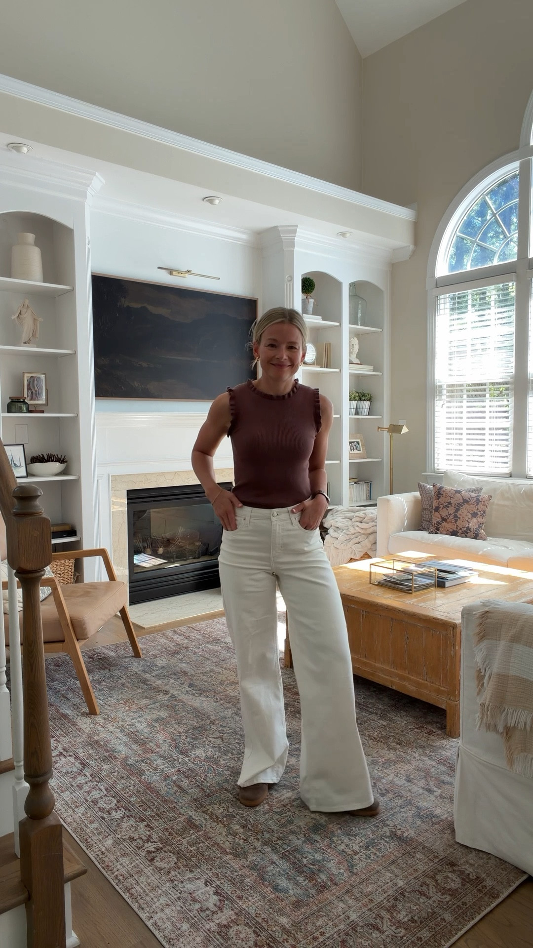 Love this ruffle ribbed sleeveless top. Also, these viral wide-leg pants live up to the hype. But you’ll want to size up in the pants at least one size. Also my go-to brown Adidas go with everything!

#LTKWorkwear #LTKootd #LTKgrwm