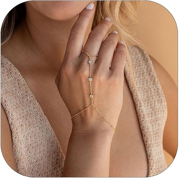 Long tiantian Ring Bracelet Hand Chain Bracelet Butterfly Finger Ring for Women Girls Rhinestone ... | Amazon (US)