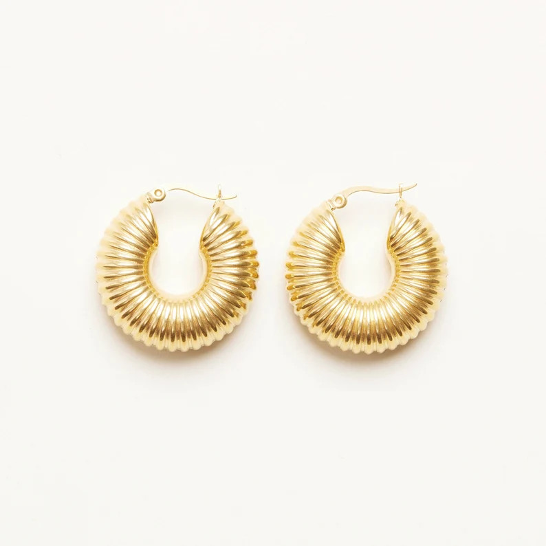 18K Gold Plated Titanium Snail Hoop Earrings, Hollow Hoops, Women Statement Earrings - Etsy | Etsy (US)