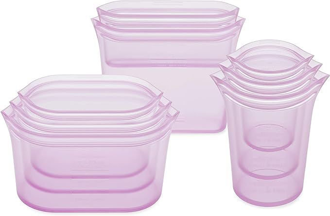 Zip Top Reusable Food Storage Bags | Full Set of 8 [Lavender] | Silicone Meal Prep Container | Mi... | Amazon (US)