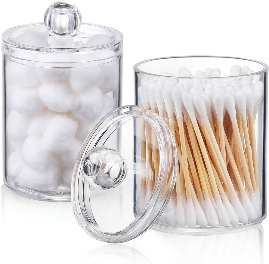 2 Pack Qtip Holder Dispenser for Cotton Ball, Cotton Swab, Cotton Round Pads, Floss - 10 oz Clear... | Amazon (US)