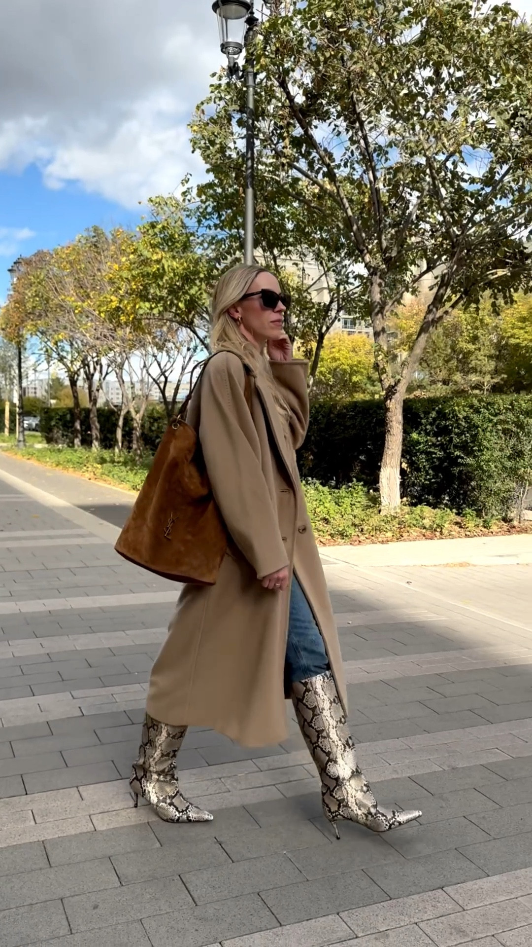 Spring outfit, camel coat, snakeskin boots, Saint Laurent suede bucket bag

#LTKSeasonal #LTKSaleAlert #LTKOver40