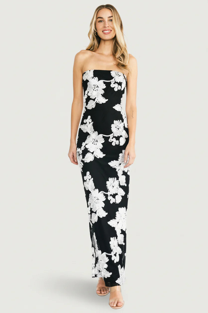 Strapless Maxi Dress in Black & White Floral | Baltic Born | Baltic Born