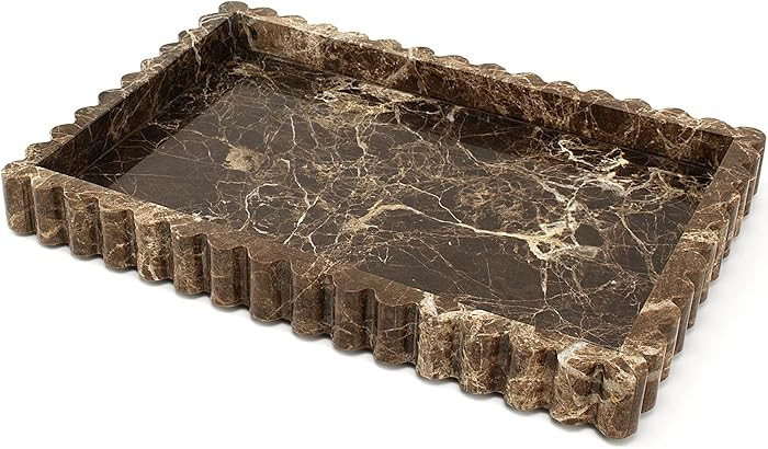 Natural Marble Tray for Bathroom, Real Stone Decorative Vanity Tray with Fluted Edge, Large Marbl... | Amazon (US)