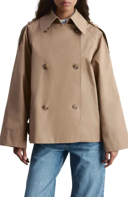 & Other Stories Double Breasted Cotton Trench Jacket in Beige Medium Dusty at Nordstrom, Size Small | Nordstrom