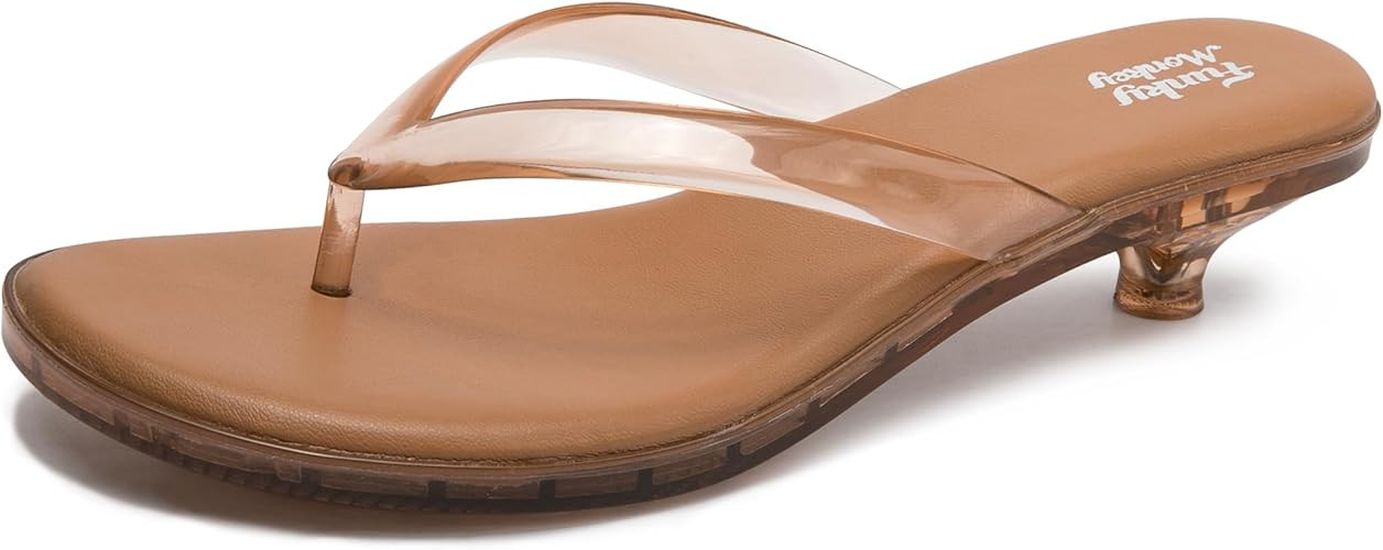 FUNKYMONKEY Women’s Flip Flops Low Heels Sandals Comfort Slip-on Round Open Toe Slide Shoes | Amazon (US)