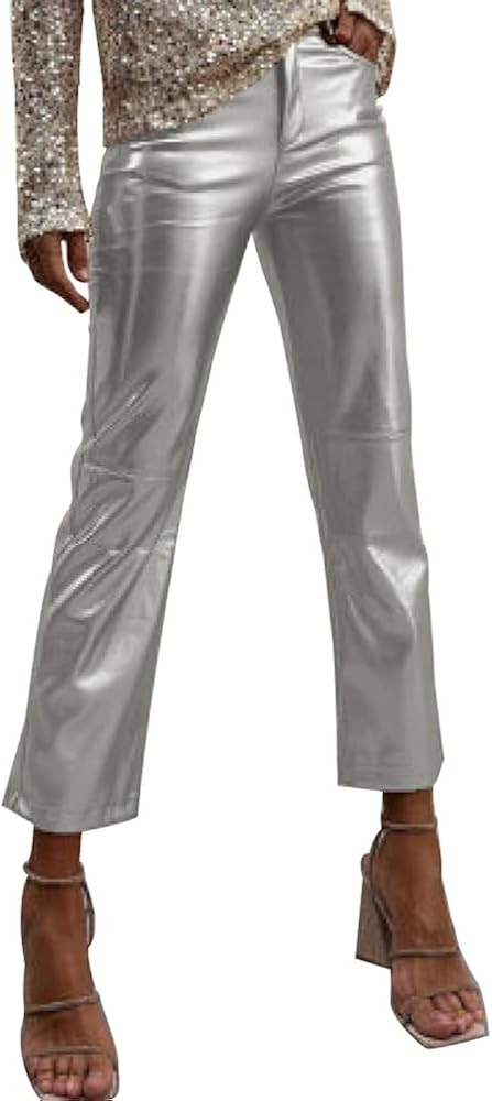 Shiny Metallic Women's Holographic Glitter Rave Dance Cropped Pants | Amazon (US)