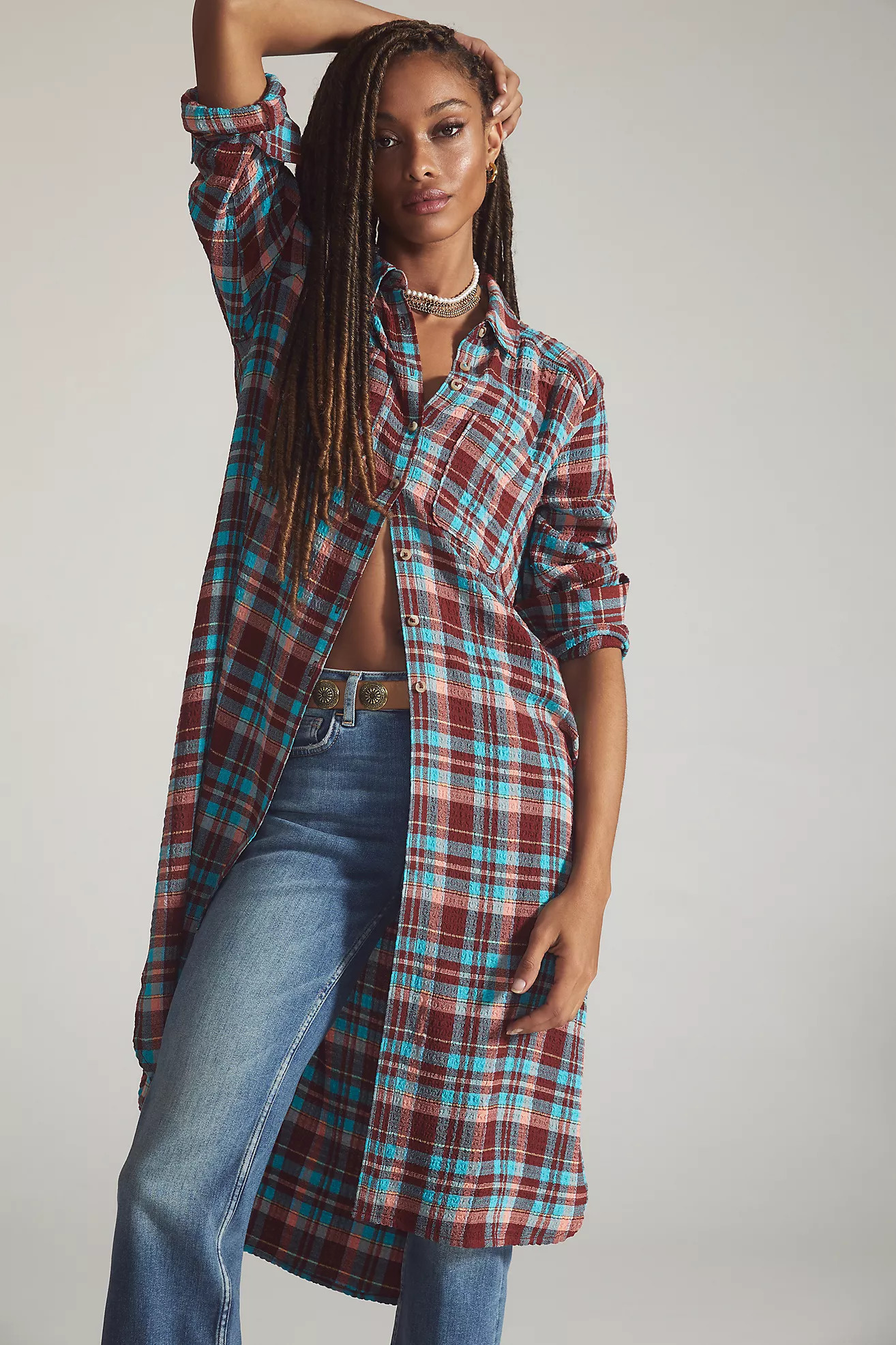 Pilcro Longline Plaid Buttondown | Anthropologie (US)